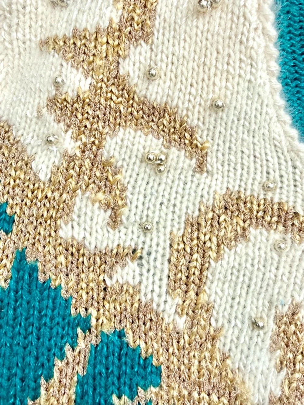 Vintage Jacklyn Smith Beaded Angora Sweater Teal Gold Fits S